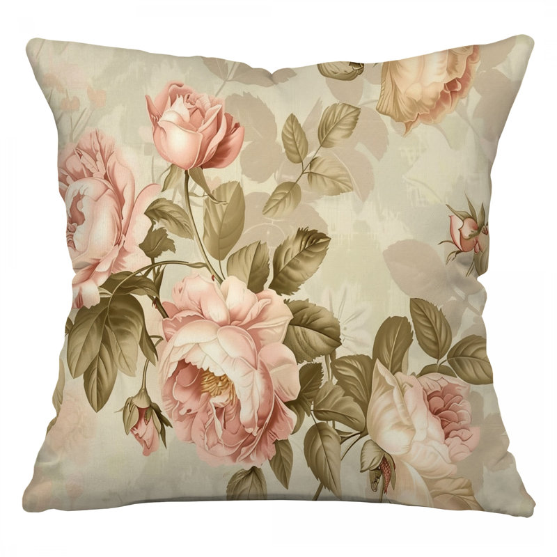 Coussin crème Roses, coussins en coton botanique, H 14 po x l 14 po