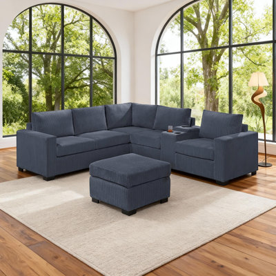 Modular L-Shaped Sectional With Usb Console & Cocktail Ottoman