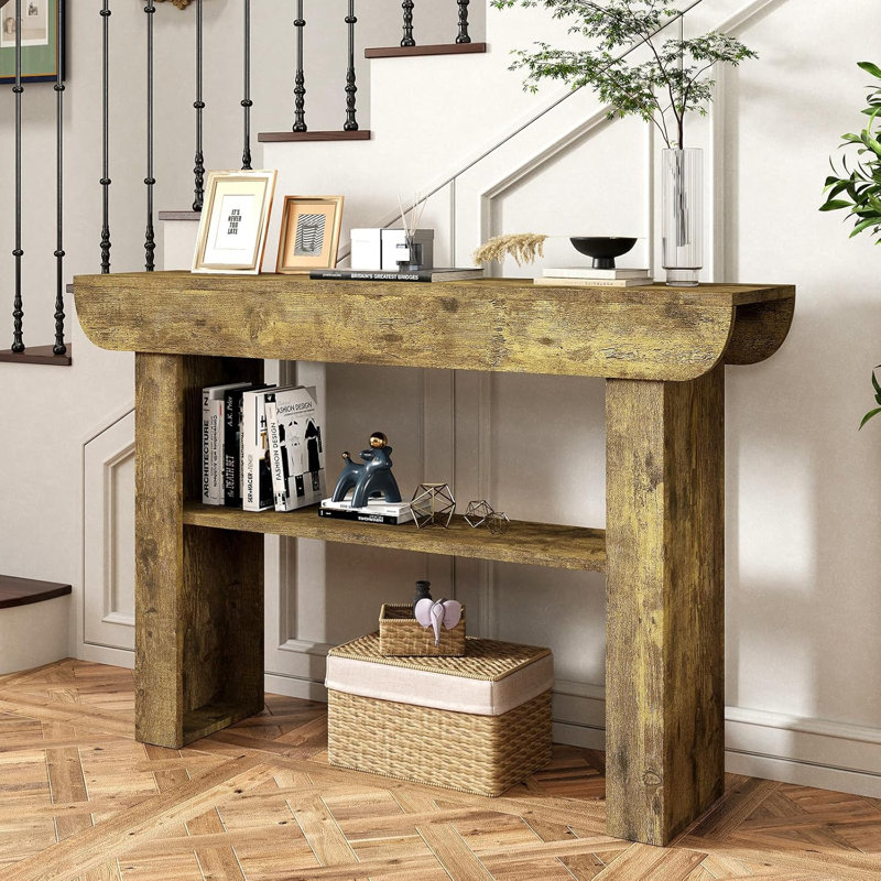 55-Inch Farmhouse Console Table,3-Tier Rustic Entryway Table With Storage,Rectangular Sofa Table Behind The Couch For Living Room, Hallway, Entrance