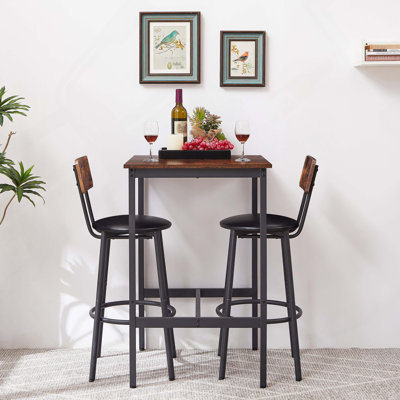 Ensemble de table de bar avec 2 tabourets de bar en polyuréthane avec dossier, brun rustique, l 23,62 po x P 23,62 po x H 35,43 po