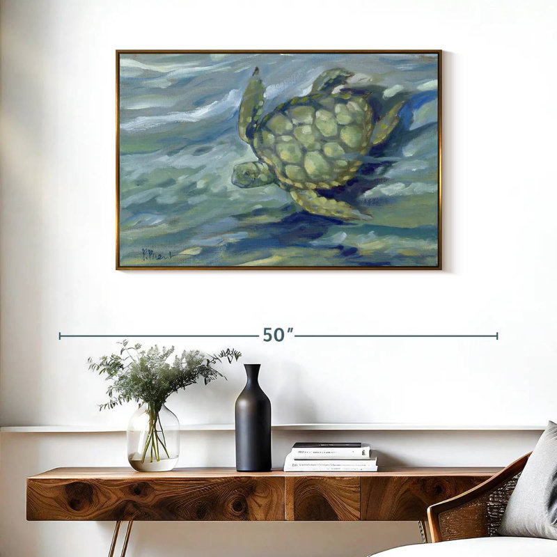 Tortue de mer East Point, Cadre flottant doré, 37 po x 25 po