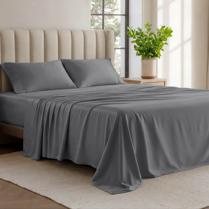 Organic Cotton Jersey Sheet Set, Gray, Full/Double Sheet Set +Fitted Sheet+2 Pillowcases