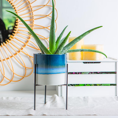 Nicola Spring - Reactive Glaze Plant Pot on Stand - 19cm
