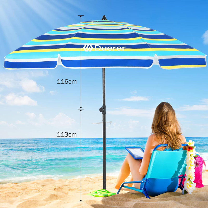 Parasol de plage pour le sable avec ancre, Bleu / jaune / bleu ciel