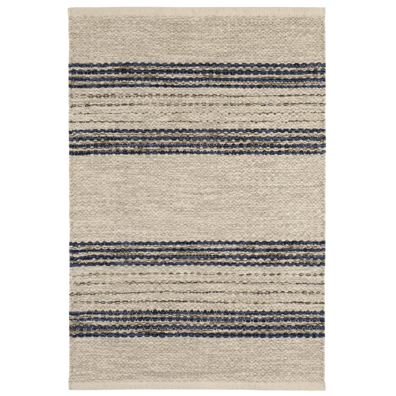 Cielo Stripe Navy Handwoven Cotton Rug, Runner 2'6" x 8'