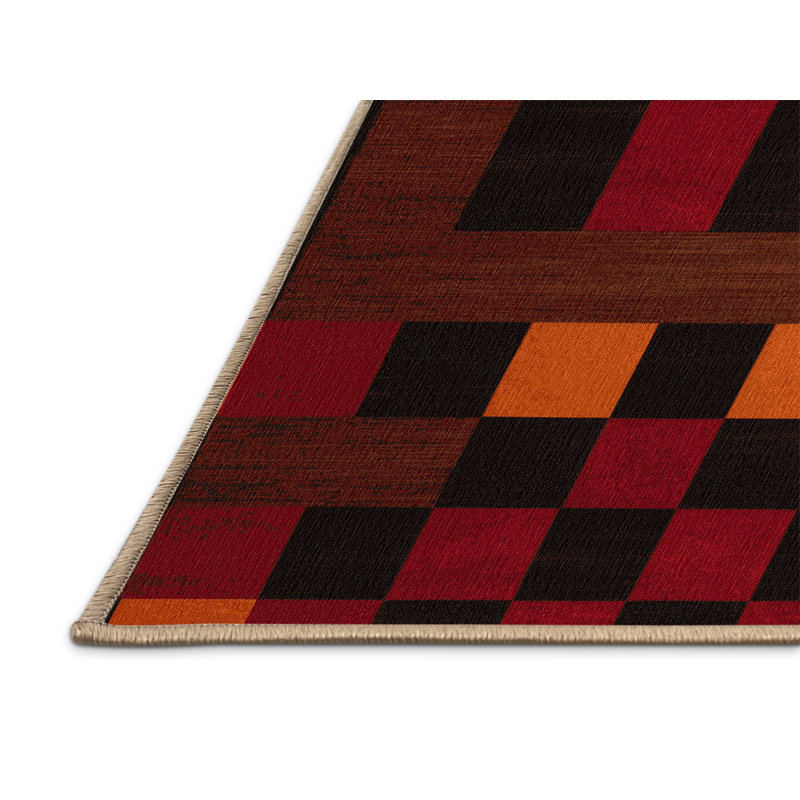 Tapis brun à carreaux lavable à la machine, Rectangle 7 pi x 10 pi
