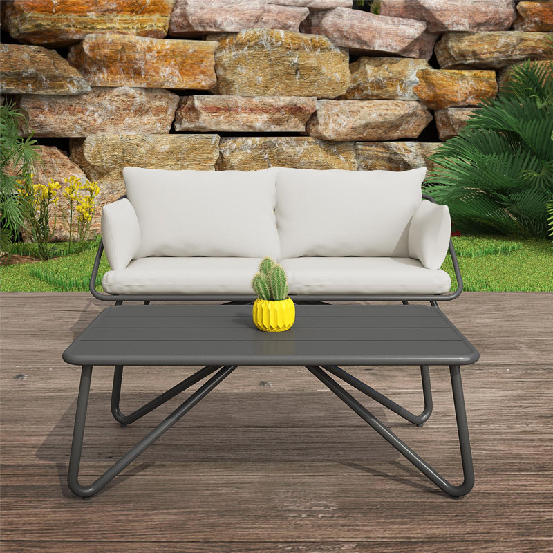 Teddi 2 - Person Sofa Set with Cushion and Table, Charcoal