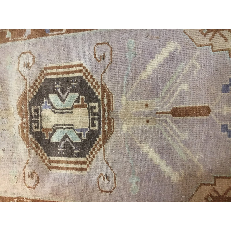 Tapis ivoire / brun noué à la main de conception unique 1 pi 7 po x 3 pi 2 po