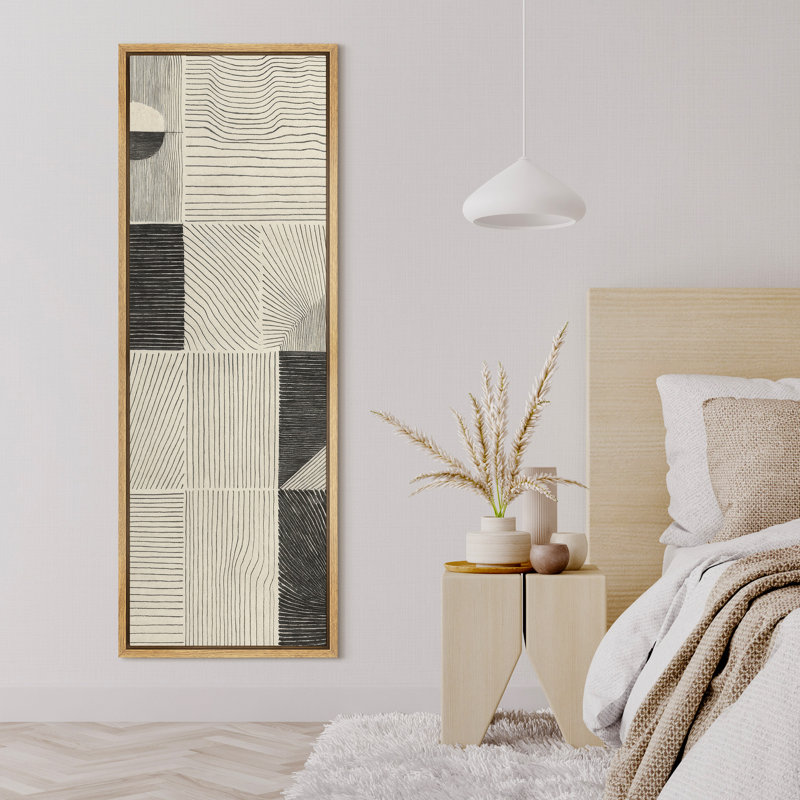 Toile abstraite encadrée, reproduction minimaliste neutre pour décoration murale moderne, Naturel, H 60 po x l 20 po