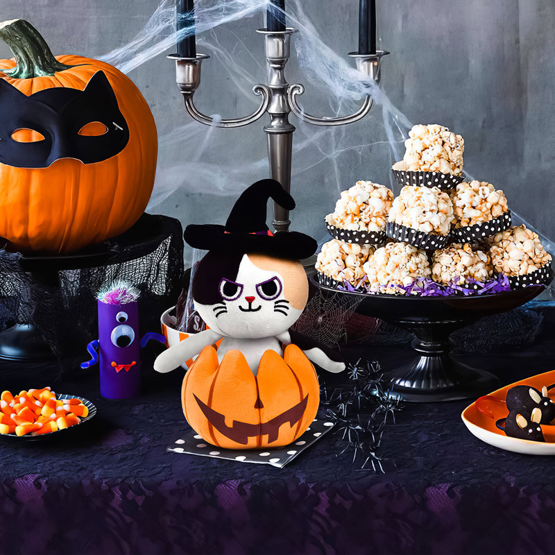 Chat en peluche citrouille d'Halloween