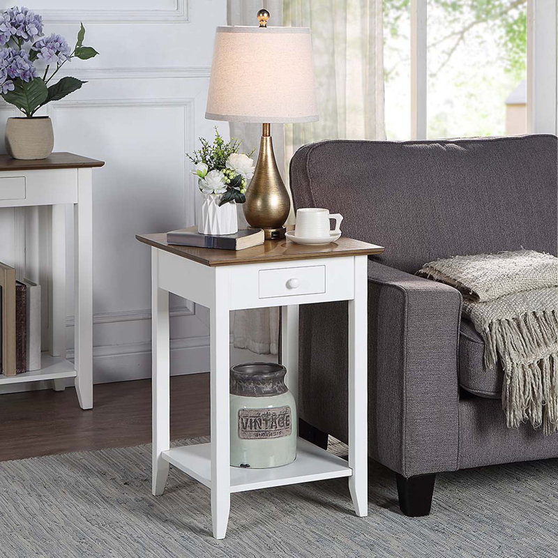 Table de bout avec rangement Carbin, Blanc / bois flottant