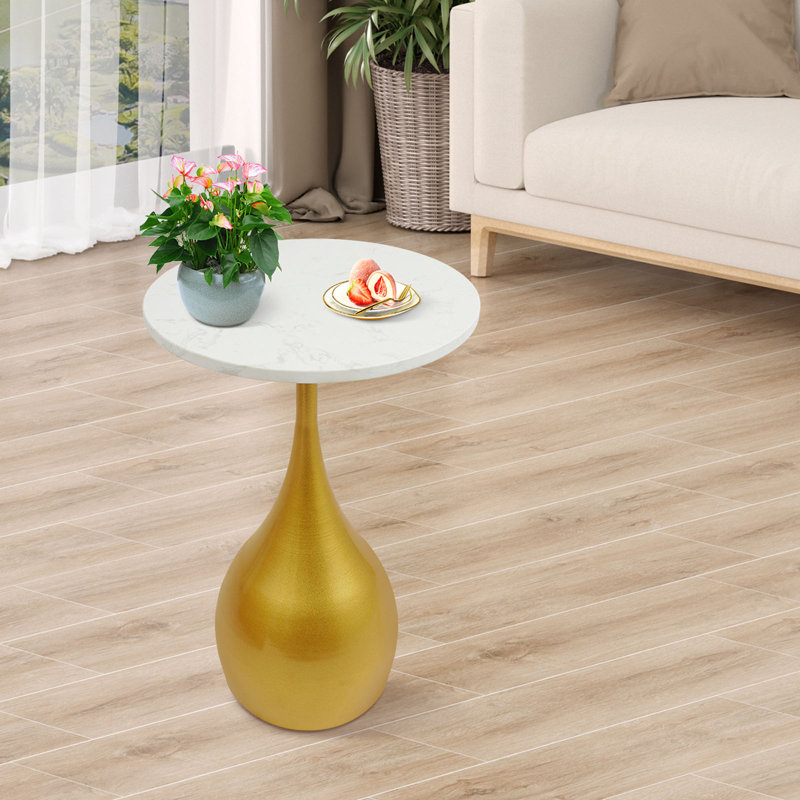 Round End Table, Sofa Side Table For Small Spaces, Gold