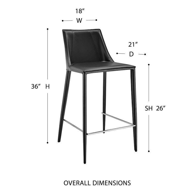 Tabouret de bar Carramar, Tabouret de comptoir (siège d'une hauteur de 26 p, Similicuir noir
