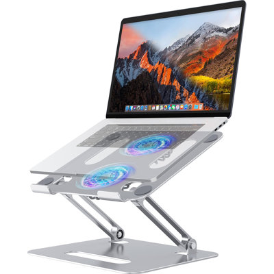 Support de refroidissement réglable pour ordinateur portable avec 2 ventilateurs silencieux et éclairage RVB, alliage d'aluminium et conception ergonomique pliable, argent