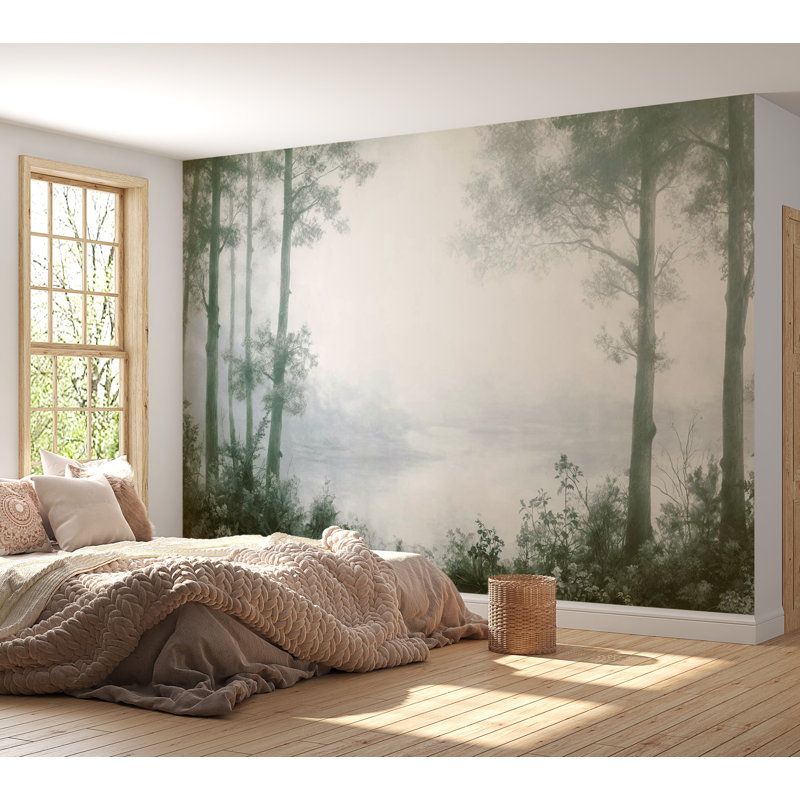 Papier peint paysage paysage - arbres et étang Grove, L 110 po x l 157 po