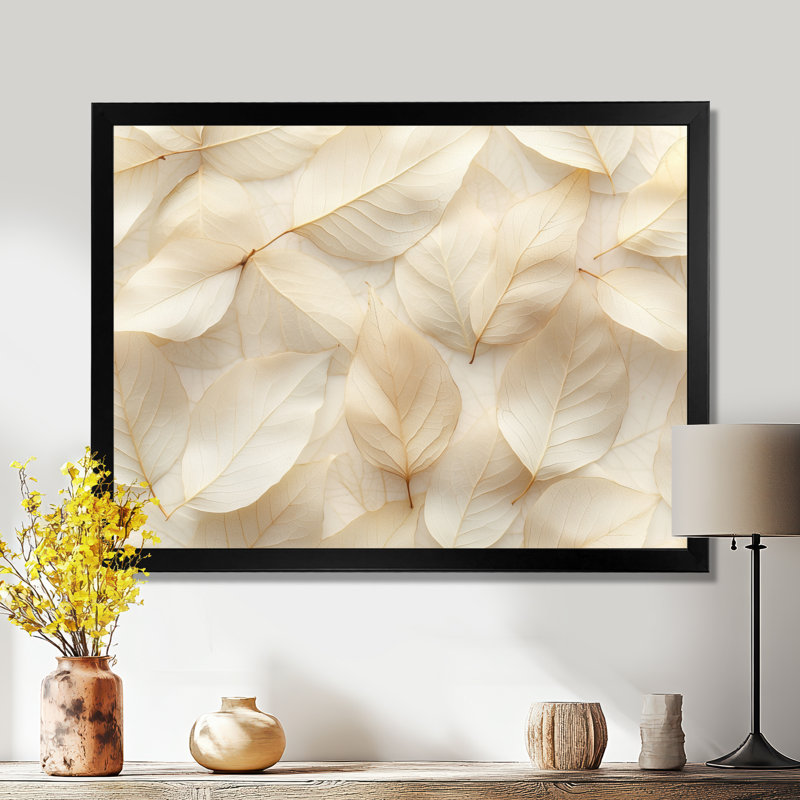 Ivoire, feuilles, collage, feuillage II - feuilles, art mural, Reproduction encadrée d'une seule photo, H 30 po x l 40 po