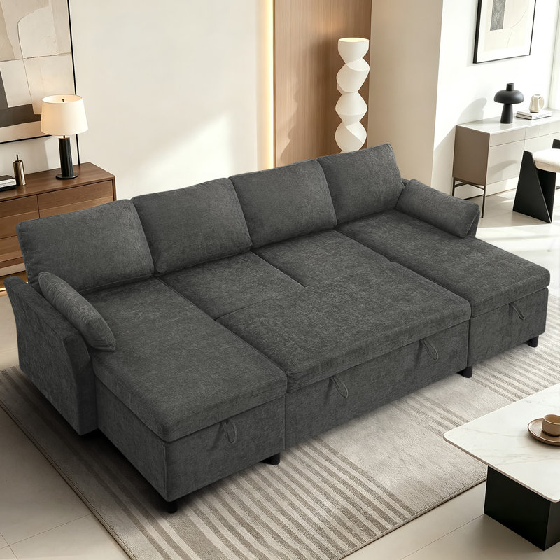 4 Seater Fabric Sofa Bed, Gray Fabric