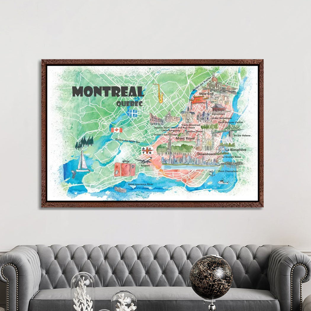 Montreal Quebec Canada Illustrated Map by Markus & Martina Bleichner - Painting on Canvas
