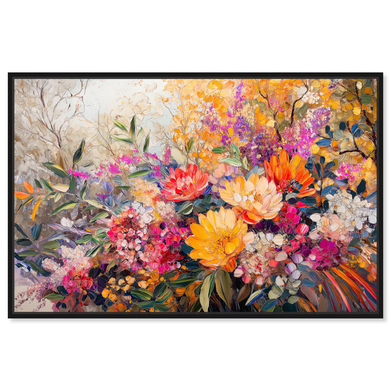 Amber Auras, art floral coloré sur toile par Art Remedy, H 11 po x l 16 po, Cadre flottant noir