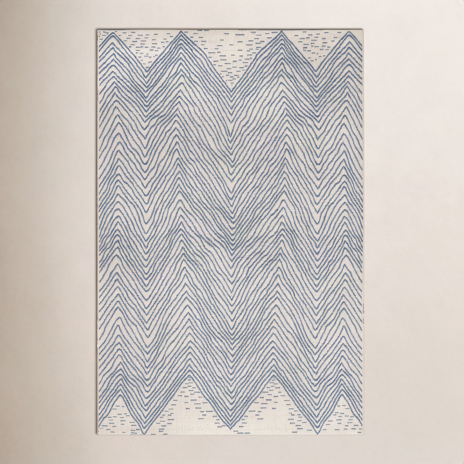 Finchley Blue Ivory Outdoor Chevron Rug, Rectangle 2' x 3'