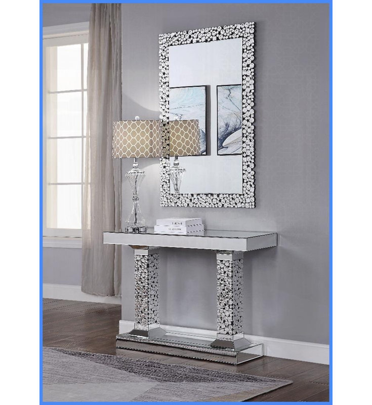 Table basse à miroir Lachina avec faux bijoux - Glamour de luxe & amp; Améliorant l'espace pour le salon / le vestibule