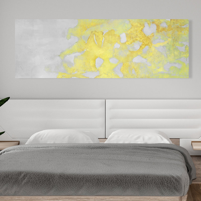 «Gray and Yellow Abstract», reproduction de peinture acrylique sur toile tendue, H 16 po x l 48 po x P 1,5 po