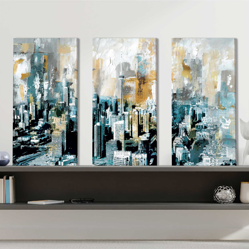 Toronto - peinture sur toile tendue 3 pièces, H 24 po x l 36 po x P 0,75 po