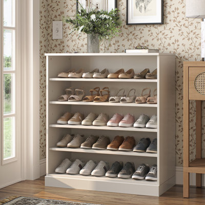 100% Solid Wood Open Shoe Storage Cabinet with Adjustable Shelves, Space Saving Stackable Entryway Organizer, 32" W x 35.75" H