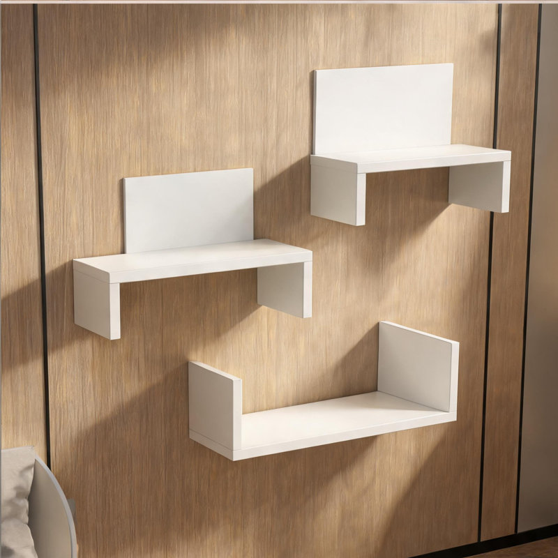 Three Assorted Sizes Modern Style Floating Wall Shelves, Classic White Wood Wall Mounted Storage for Home Organization