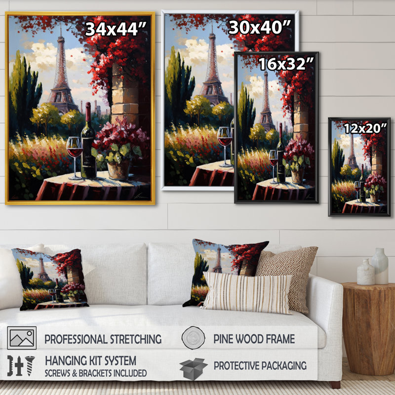 «Savouring Red Wine» par la Tour Eiffel Paris III, reproduction sur toile, H 32 po x l 24 po x P 1 po