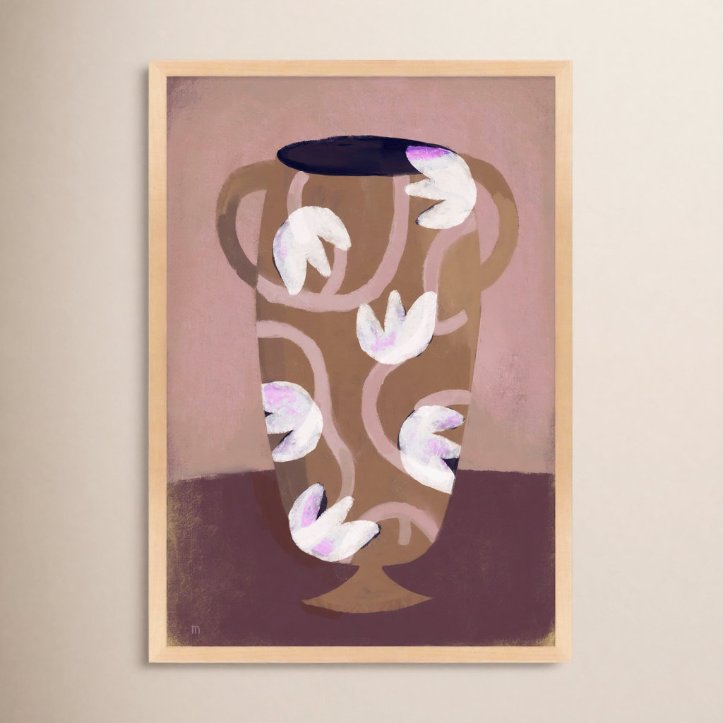 Flowered Vase Print by Marco Marella, 20" H x 14" W, Maple Framed Paper