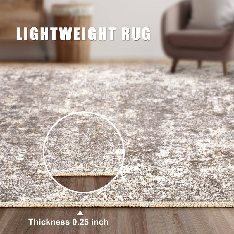  Dagmar Machine Washable Area Rug Abstract Modern Low Pile Indoor Carpet Neutral Non-Slip Backing Floor Mat for Bedroom Dining Room Farmhouse Home Office
