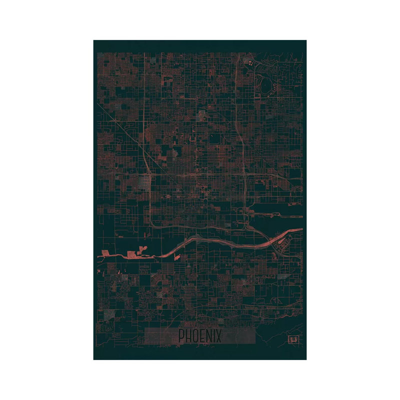 Phoenix Infrared Urban Blueprint Map by Hubert Roguski - Wrapped Canvas Print, 20.32 cm H x 30.48 cm W
