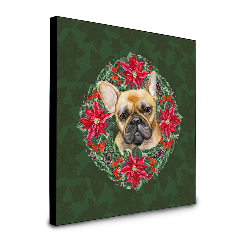 Panneau mural d’art à couronne poinsetta Fabrienne, Bouledogue français brun