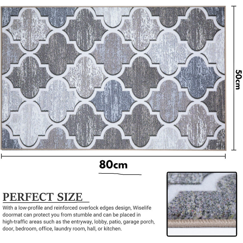 Adileigh Non-Slip Geometric Indoor Doormat, Rectangle 50 x 80cm