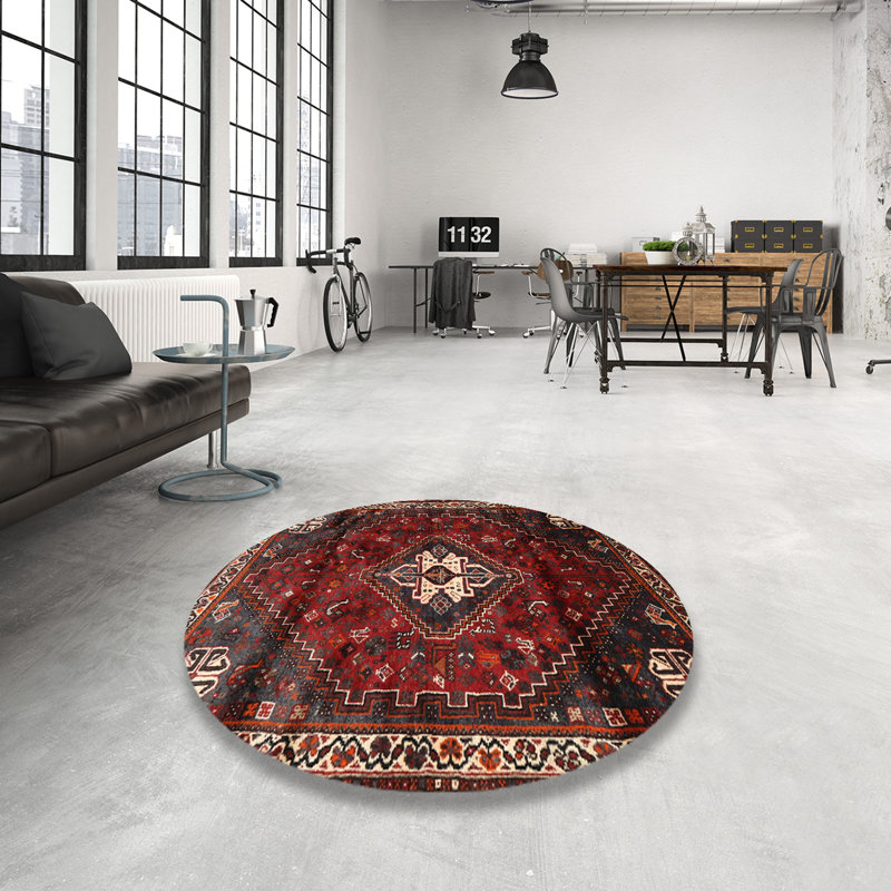 Tapis oriental jaune clair / marron / noir Kerveen, Rond 5 pi