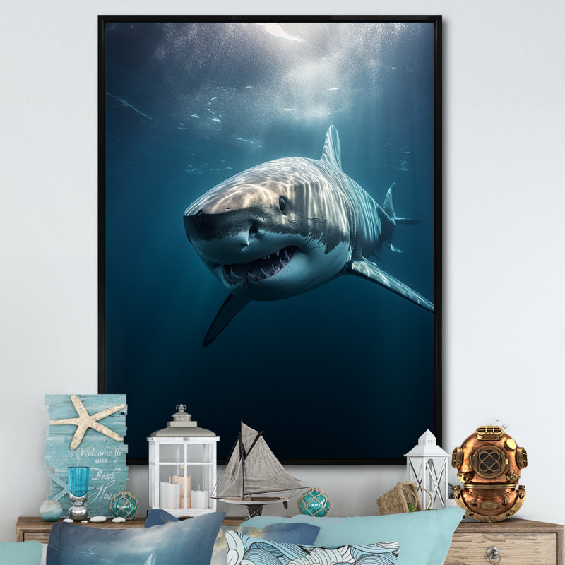 Blue Shark Apex Predator Photo I - Shark Wall Decor 119842, Cadre flottant noir, H 32 po x l 24 po x P 1 po