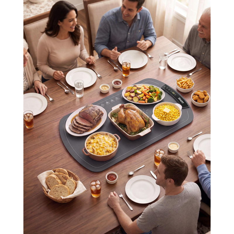Tapis chauffant électrique en silicone, réchauffeur de buffet à roulettes avec contrôle de la température, Gris foncé