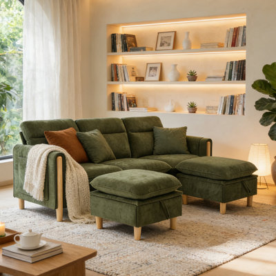 U-shaped Modular Sofa, 3-seater Chenille Couch With 2 Removable Ottomans, Sectional Sofa For The Living Room