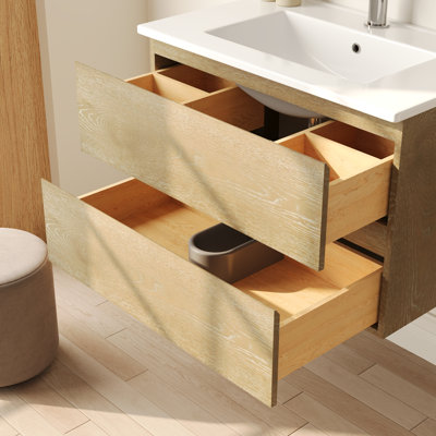 Cove 30'' Fully Assembled Wall Mounted Bathroom Vanity with Ceramic Sink Top,  Floating Bathroom Bathroom Vanities