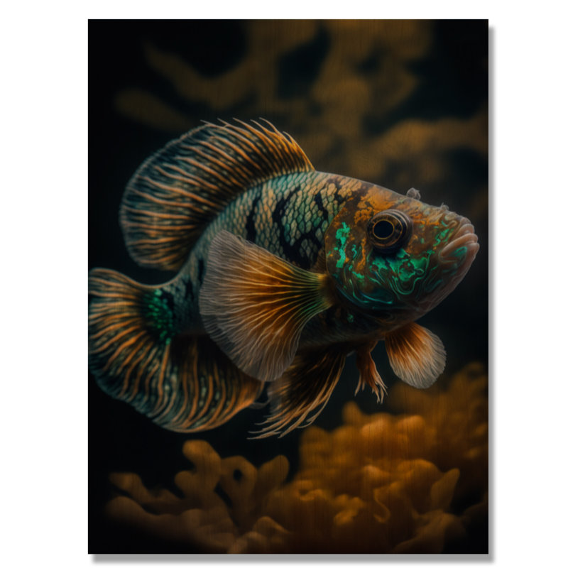 Poisson tropical bleu dans les tons de bleu et orange V - Décoration murale poisson animal, H 40 po x l 30 po x P 1,5 po