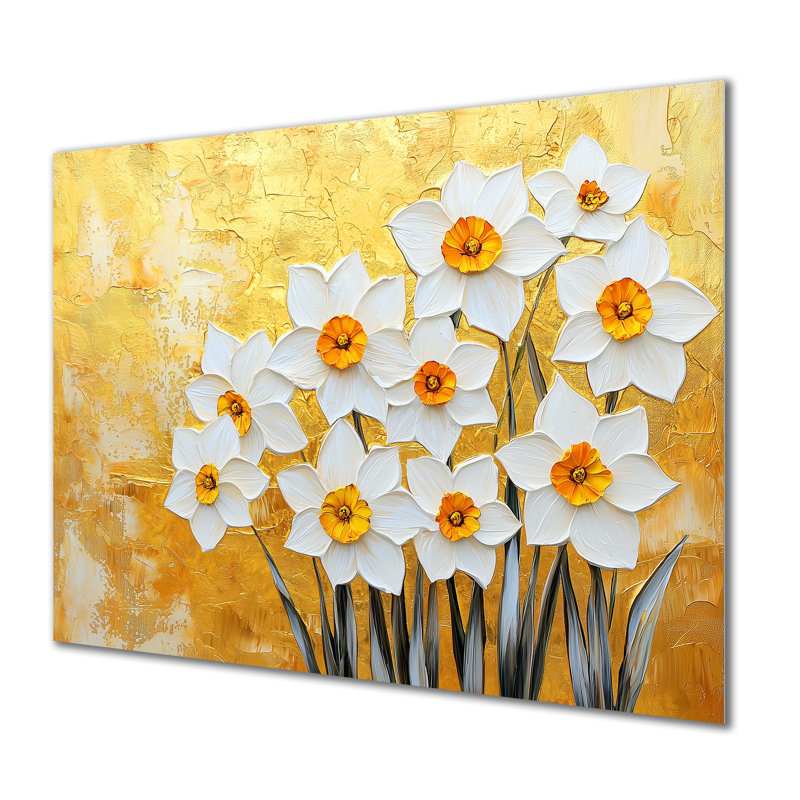 Golden Harmony of Daffodils In Summer II - Floral Wall Decor, Jaffodils, impression sur métal, H 12 po x l 20 po x P 0,84 po