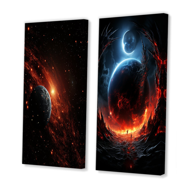 Ensemble de salon orange et noir Comets In Galaxy I - Planète comète, H 28 po x l 25 po, Toile tendue