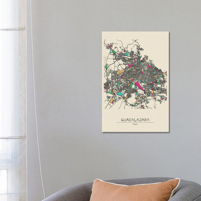 Guadalajara, Mexico Map by Ayse Deniz Akerman - Wrapped Canvas Gallery-Wrapped Canvas Giclée