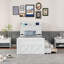 Lit simple en bois avec tête de lit avec prises de courant, lit extensible avec lit gigogne simple avec trois tiroirs de rangement, blanc