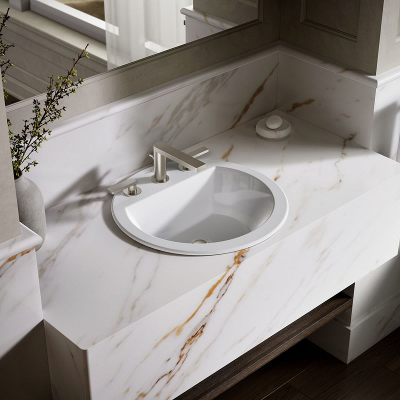Bryant Ceramic Circular Drop-In Bathroom Sink with Overflow, White, 8'' Centers