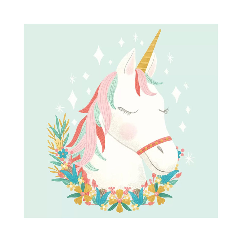 Unicorns And Flowers I by Noonday Design - Wrapped Canvas Gallery-Wrapped Canvas Giclée, 30.48 cm H x 30.48 cm W