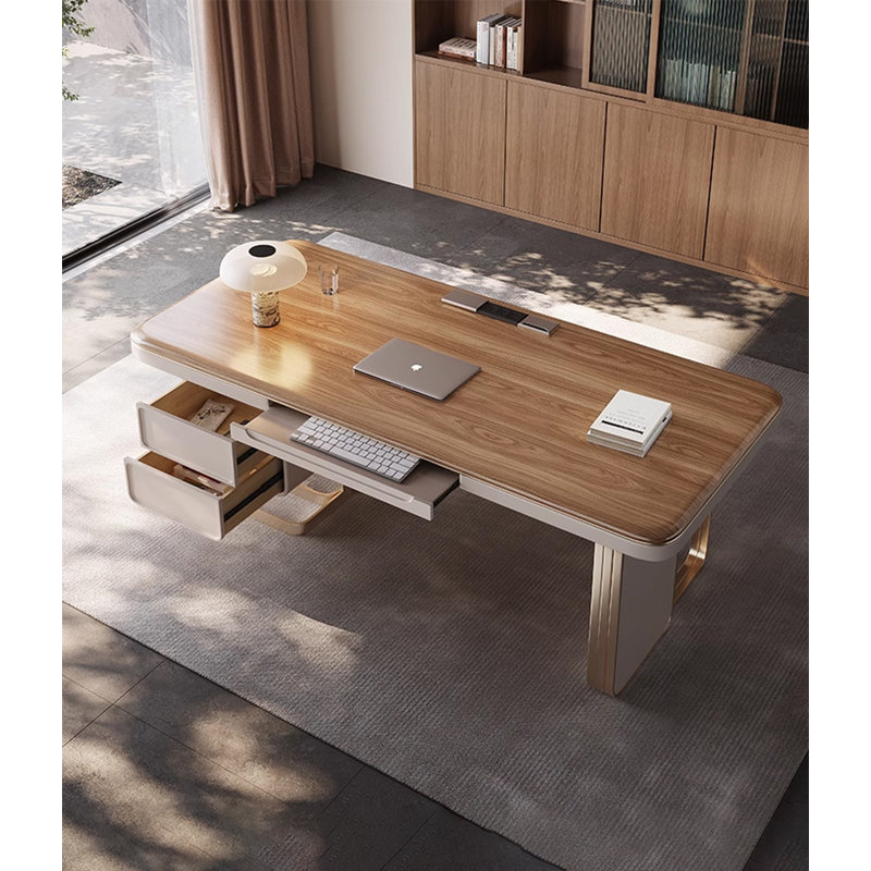 Bureau de luxe en bois massif clair, H 29,53 po x l 78,74 po x P 27,56 po