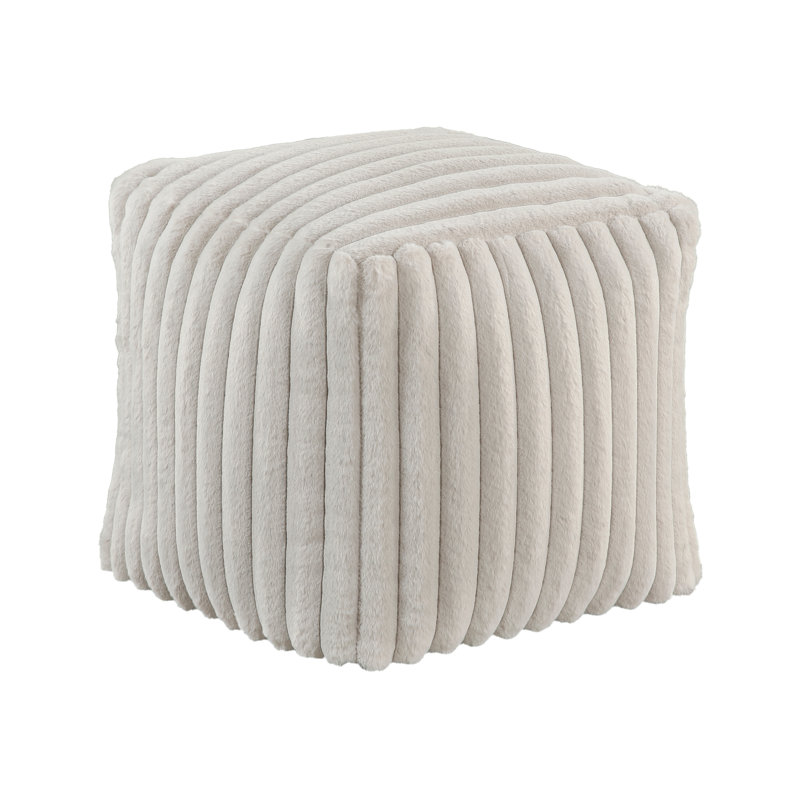 Off-White Corduroy Square Plush Ottoman Footstool, Non-Slip Sitting Pouf | Gift Idea