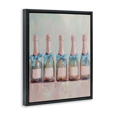  Blue Champagne Bottles Floating Frame, design by Petal Prints Design